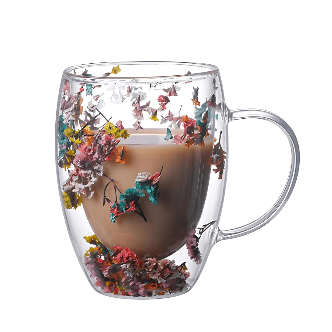 Aesthetic Dried Flower Glass , Double Wall Glass ( Imported )